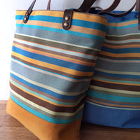 Tote rayas / base azul o mastaza