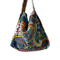 Hobo bordado Kantha- azul