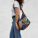 Hobo bordado Kantha- azul